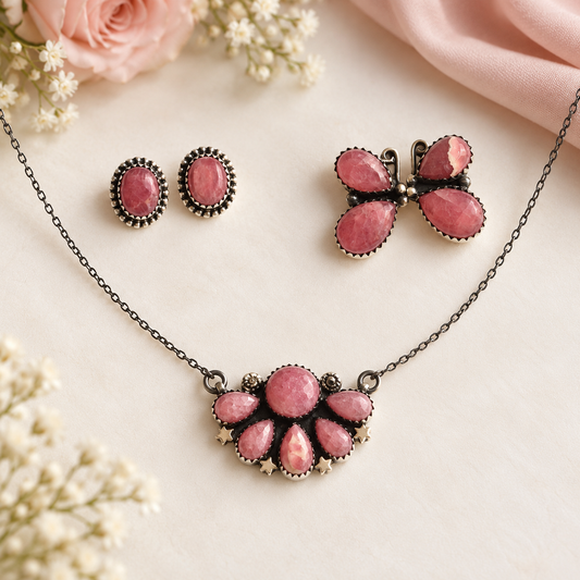 Rose Bloom Pink Jewellery Combo – Floral & Butterfly Collection